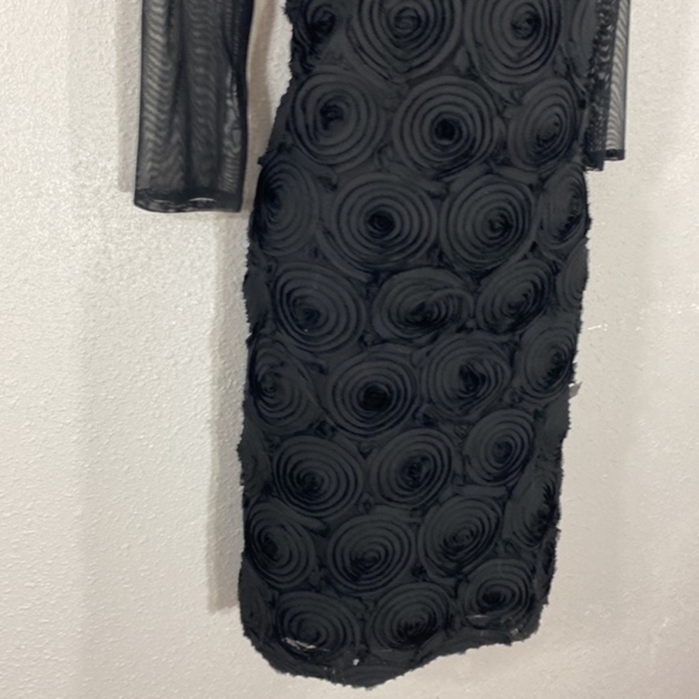 Adrianna Papell black rosette sheer mesh evening dress 8 NN18 - Picture 6 of 11